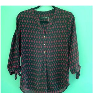 IVANKA TRUMP Black V-Neck Geometric Design Blouse NWOT